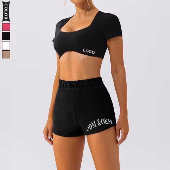 2 Piece Wear for Women Short-Sleeve Crop Top and Shorts Summer Set Casual Yoga Sports Outfits