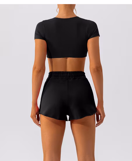 2 Piece Wear for Women Short-Sleeve Crop Top and Shorts Summer Set Casual Yoga Sports Outfits
