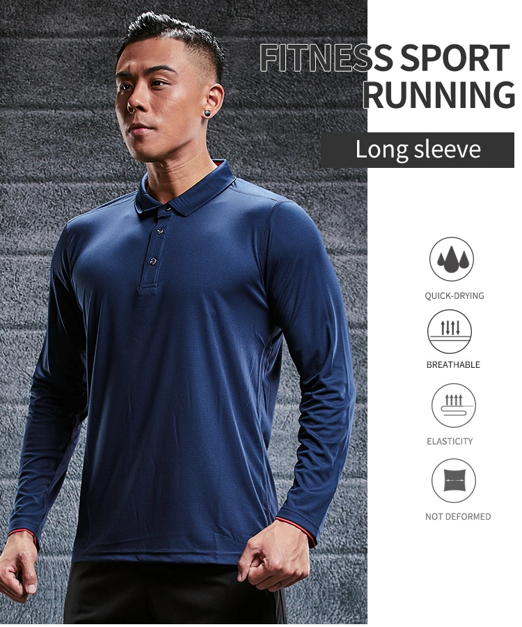 Wholesale 100% Polyester Golf Shirt Men Sports Wear Breathable Long Sleeve Polo Shirts