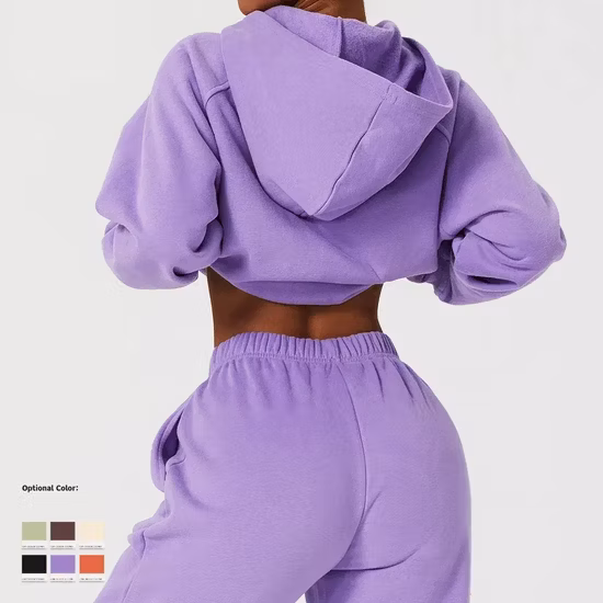 Women′s Causal Athleisure French Terry Pullover Sweatshirts Loose Sport with Kangaroo Pocket Long Sleeve Top Hoodies